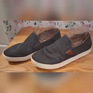 EUC OluKai Pehuea Grey Mesh Causal Everyday Comfy Slip On Sneaker Shoe SZ 9